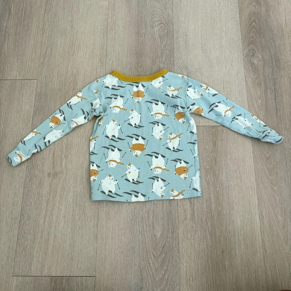 GAP Kids Toddlers Pajama Set Baby Blue Polar Bear Ski Print 100% Organic Cotton